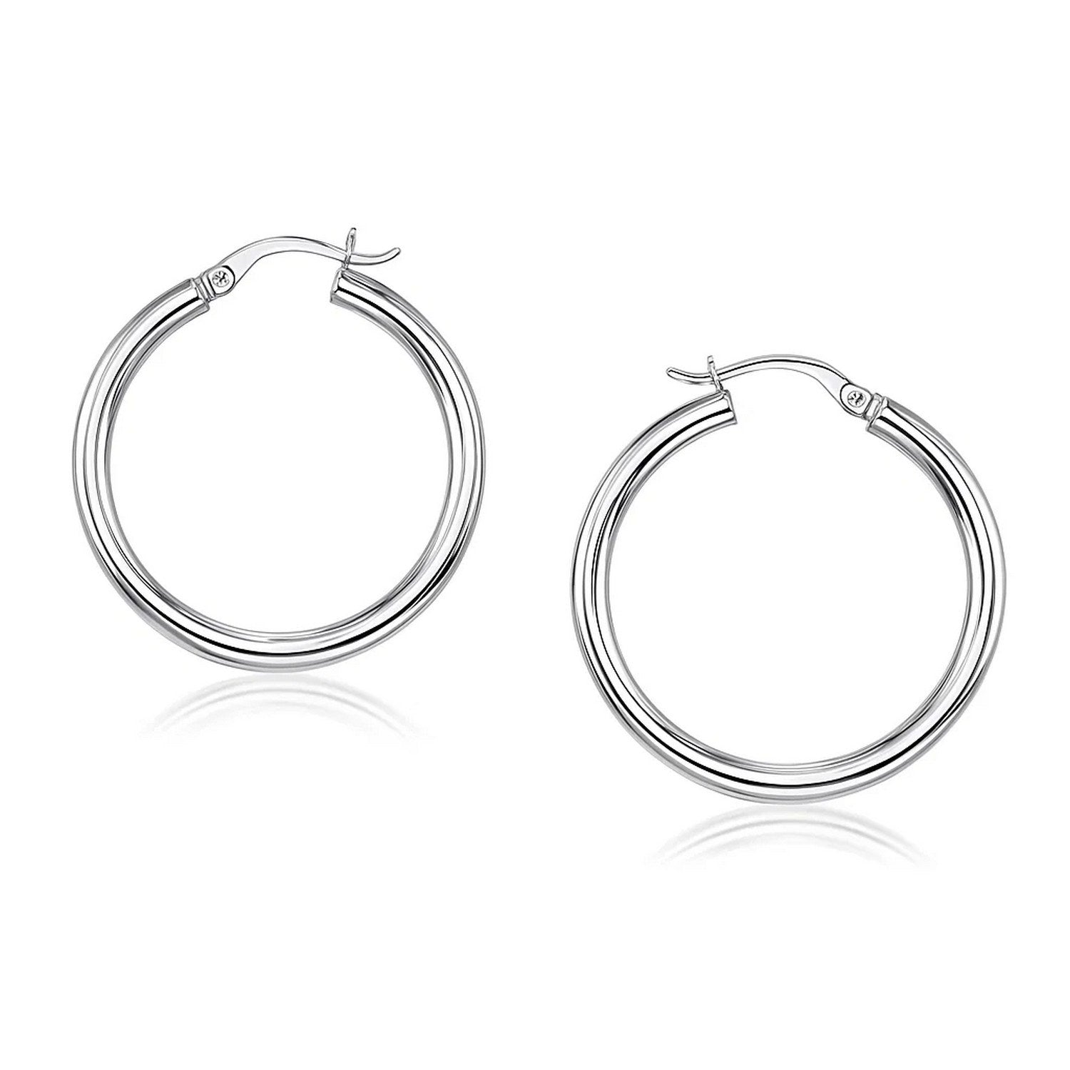14k White Gold Polished Hoop Earrings (4x40mm) in a sleek high-contrast midnight luxury editorial style